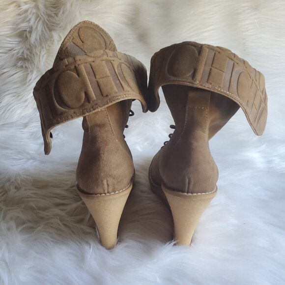 Carolina Herrera Brown Suede Platform Wedge Lace Up Boots SZ 8.5 - Picture 6 of 14